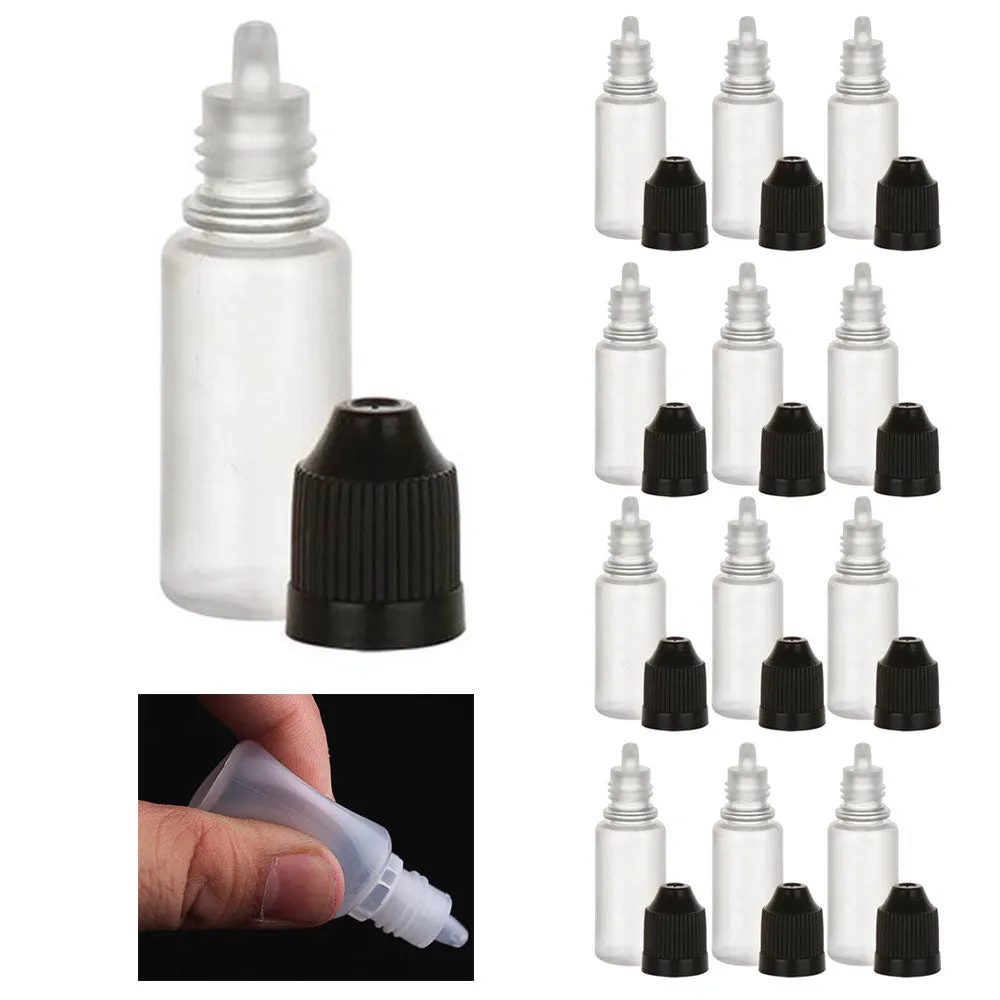 100 Empty Plastic Dropper Bottles Squeezable Tip 10ml Eye Liquid Dropper LDPE