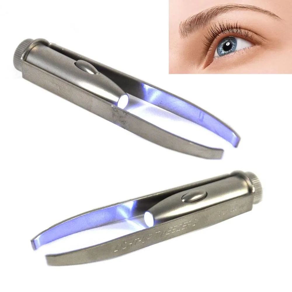 4 Quality Stainless Steel Make Up LED Light Eyelash Eyebrow Hair Removal Tweezer