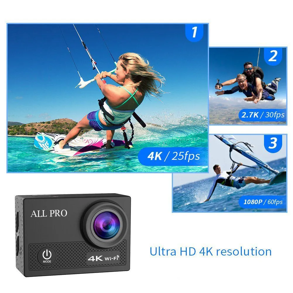 4K Action Pro Waterproof All Digital UHD WiFi Camera   RF Remote And Accessories
