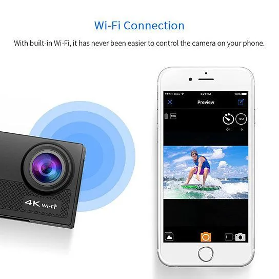 4K Action Pro Waterproof All Digital UHD WiFi Camera   RF Remote And Accessories