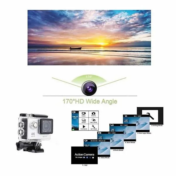 4K Action Pro Waterproof All Digital UHD WiFi Camera   RF Remote And Accessories