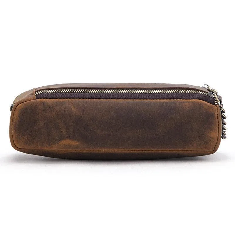 Crazy Horse Leather Portable Double Zipper Large Capacity