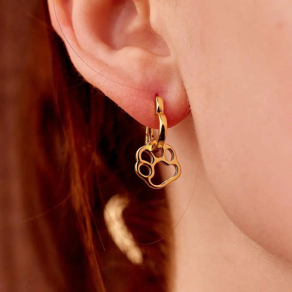 Pura Vida Bracelets Paw Heart Hoop Earrings - Gold