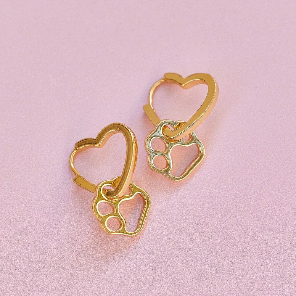 Pura Vida Bracelets Paw Heart Hoop Earrings - Gold