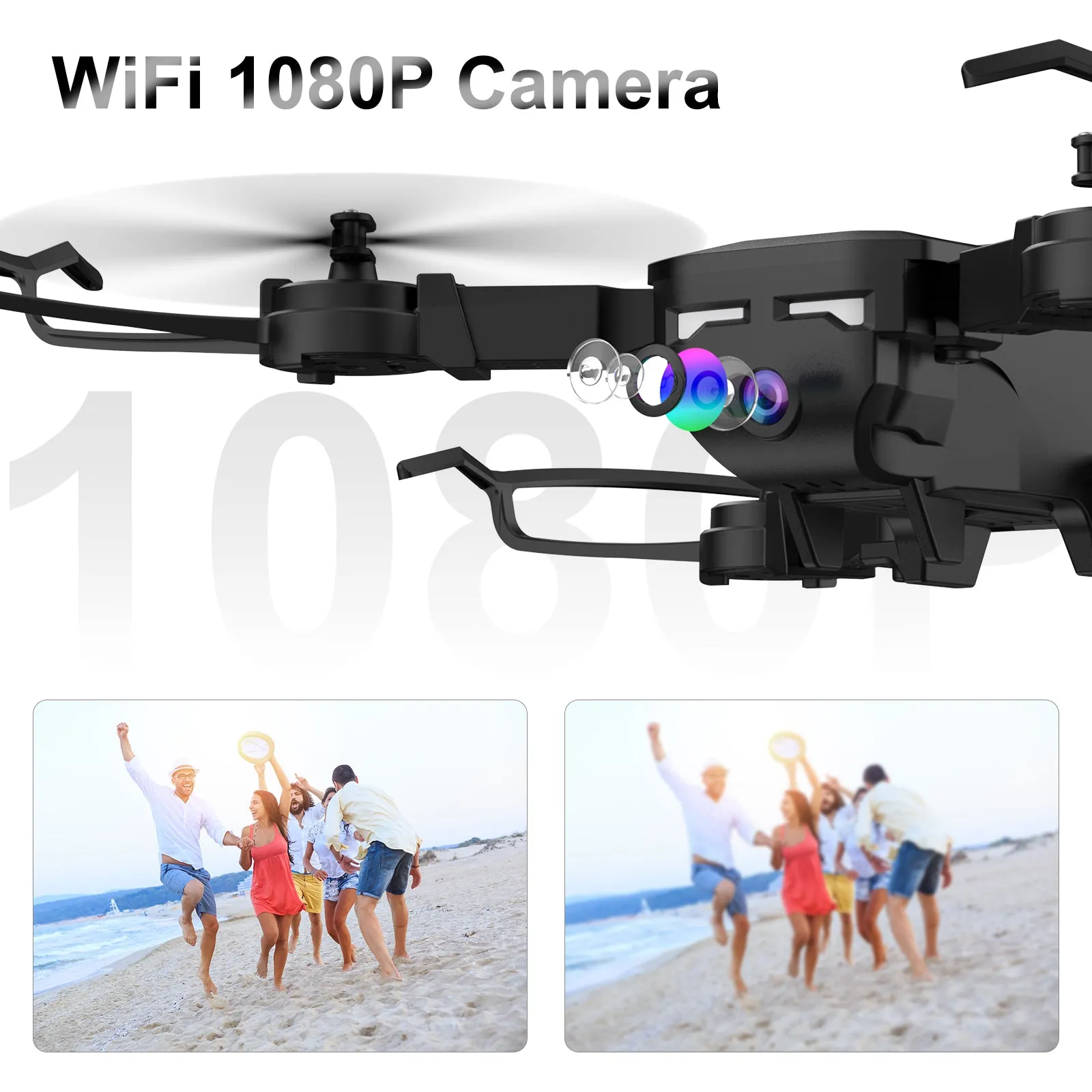 RC Drone with 1080P Camera for Kids Adults Beginner  RC Foldable Quadcopter with Four-Way Obstacle Avoidance, Waypoint Fly, Altitude Hold, 360 flips stunt, Headless Mode