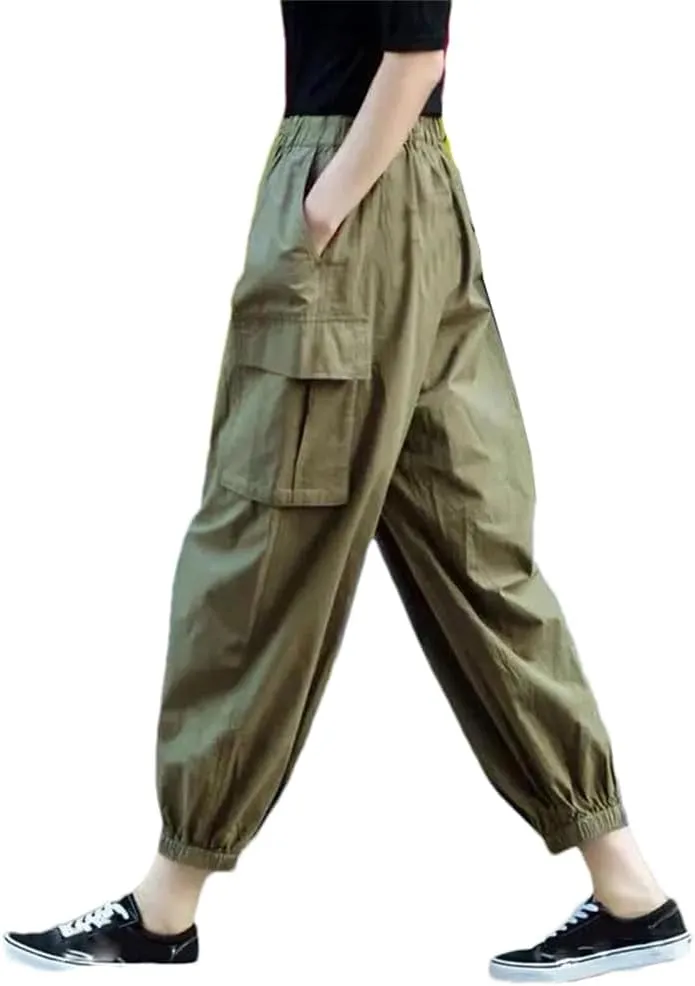 Spring Summer Loose Harem Pants Women Streetwear Pocket Cargo Pants Woman High Waist Wide Leg Trousers Mujer