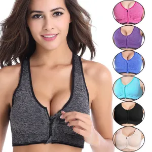 Women Zipper Push Up Sports Bras, Gym Fitness Athletic Running Yoga Vest Sports Tops