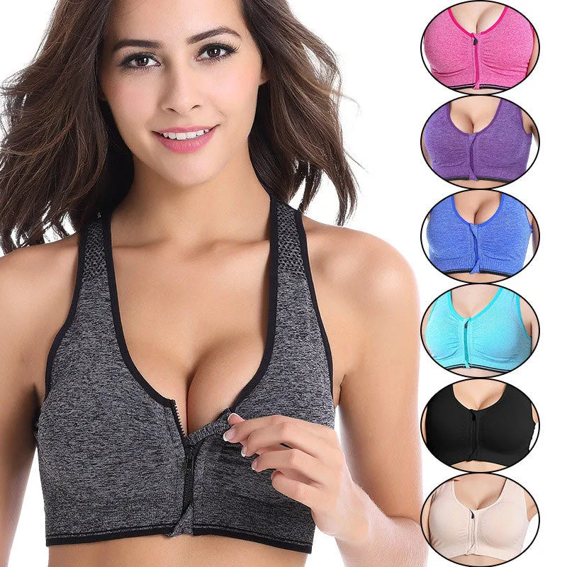 Women Zipper Push Up Sports Bras, Gym Fitness Athletic Running Yoga Vest Sports Tops