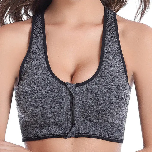 Women Zipper Push Up Sports Bras, Gym Fitness Athletic Running Yoga Vest Sports Tops